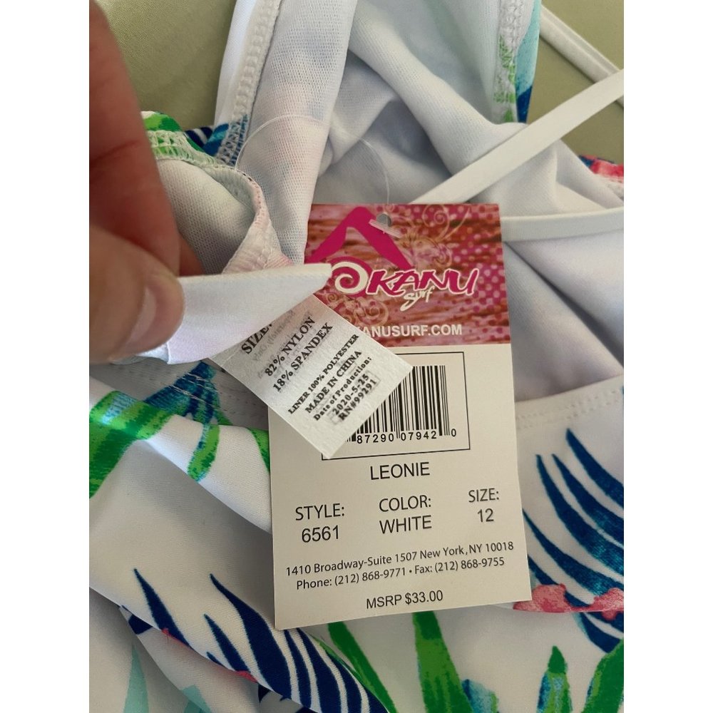 Kanu Surf Leonie White Colorful Tropical Print Full Piece Swimsuit - Size 12 - Picture 7 of 8